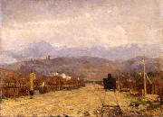 Eugenio Gignous Paesaggio con treno oil painting